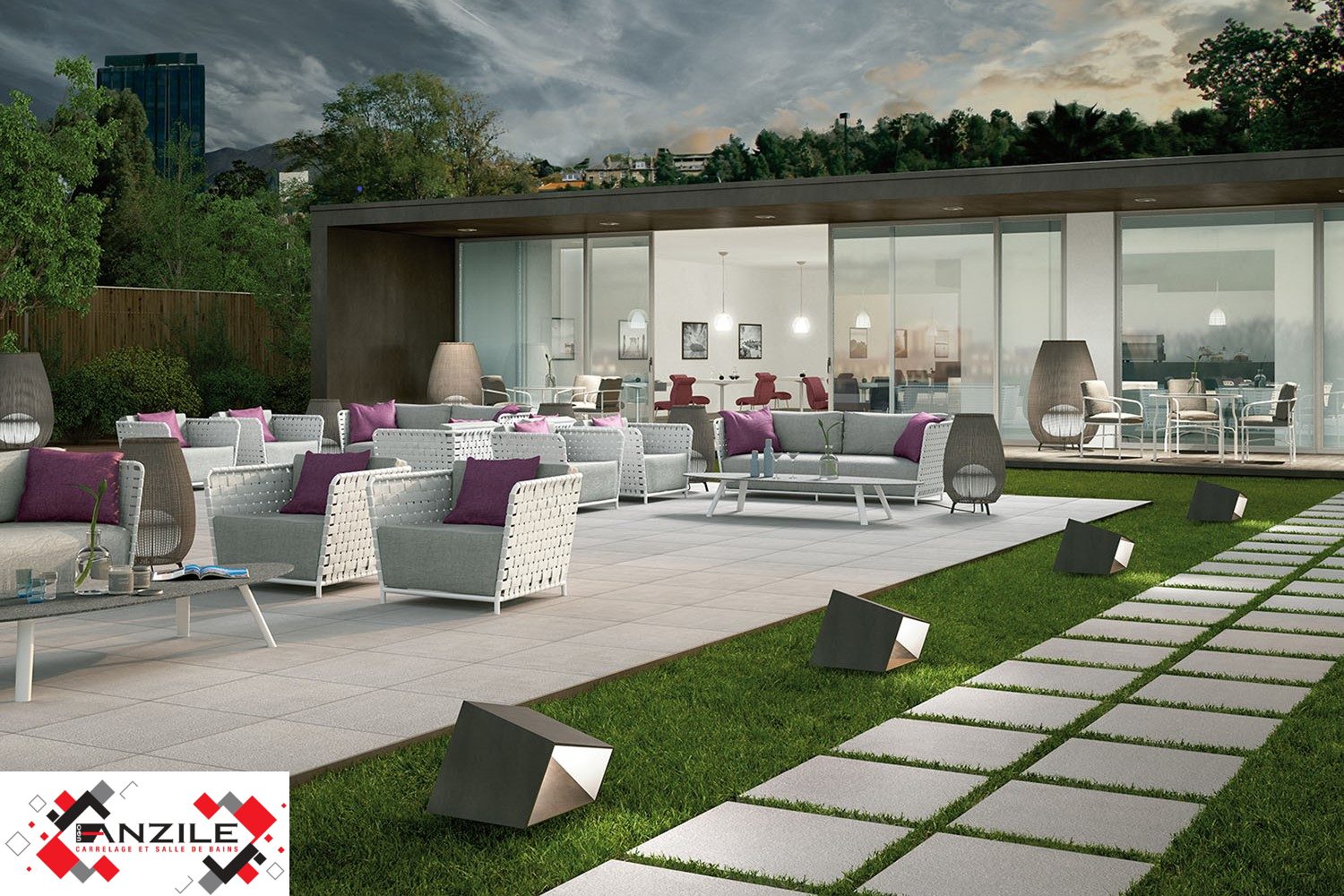 Dalles terrasse extérieur - dalles imitation béton - anzile carrelage - sistem n - 60x60 cm - grigio s